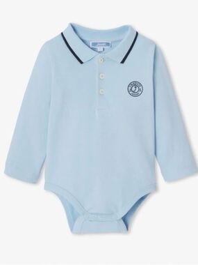 Jacadi Paris Baby Boy Polo Bodysuit Light Blue Long Sleeve Size 18 Months